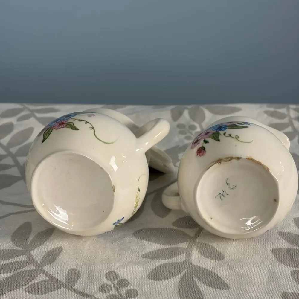 Miniature Floral Cream & Sugar Set Covered Sugar Bowl Cottagecore Ceramic